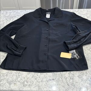 Vintage Southern Lady Silky Black Button-Up Blouse